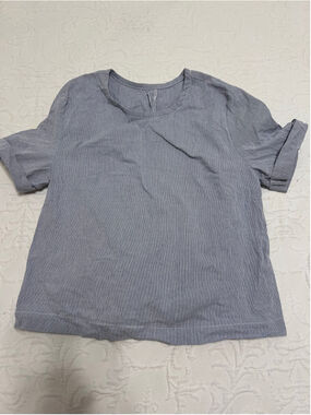 Women's Six Crisp Days Blue White Striped Blouse with Lace Up Back Detail Size M